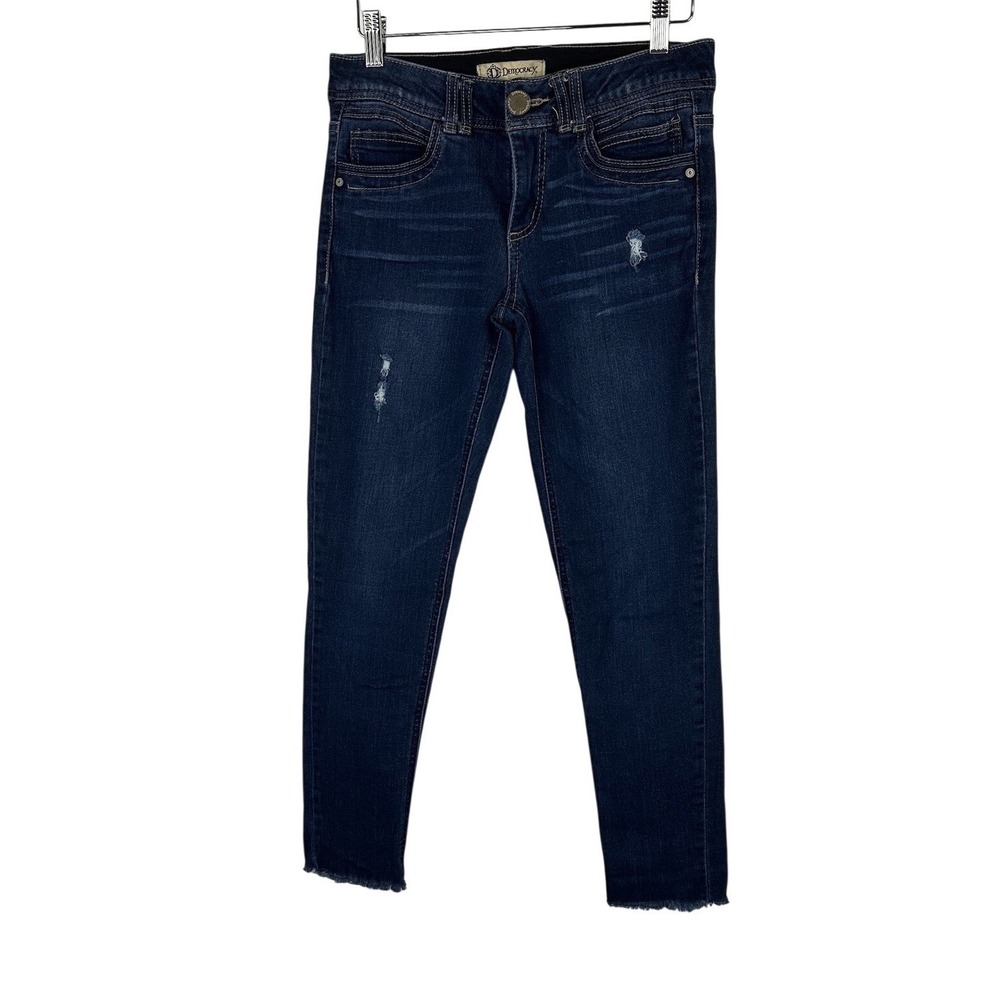 Democracy Ab Technology Dark‎ Wash Distressed Raw Hem Skinny Jeans Womens 4
